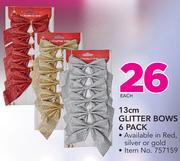 13cm Glitter Bows 6 Pack-Each