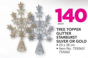 Tree Topper Glitter Starburst Silver Or Gold-Each
