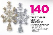 Tree Topper Glitter Starburst Silver Or Gold-Each