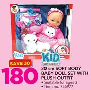 Kid Connection 30Cm Soft Body Baby Doll Set With Plush Outfit