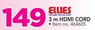 Ellies 3m HDMI Cord