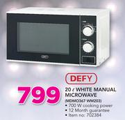 Defy 20Ltr White Manual Microwave MDMO367 WM203