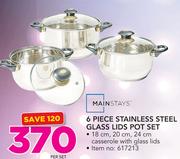 Mainstays 6 Piece Stainless Steel Glass Lids Pot Set-Per Set