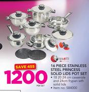 Tissolli 16 Piece Stainless Steel Princess Solid Lids Pot Set-Per Set