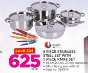 Tissolli 8 Piece Stainless Steel Set With 5 Piece Knife Set-Per Set