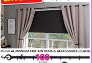 Decorland 25mm Aluminium Curtain Rods & Accessories Black  2m Rod