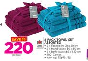 Always Home 6 Pack Towel Set Assorted-Per Pack