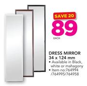 Dress Mirror 34 x x 124mm In Black, White Or Mahogany-Each