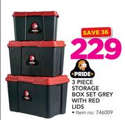 Pride 3 Piece Storage Box Set Grey With Red Lids