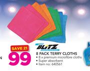 Blue Blitz 8 Pack Terry Cloths