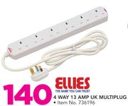 Ellies 4 Way 13 AMP UK Multiplug-Each
