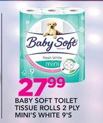 Baby Soft Toilet Tissue Rolls 2 Ply Mini's White-9's