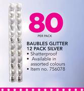 Santa's Trading Baubles Glitter 12 Pack Silver-Per Pack