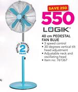 Logik 40cm Pedestal Fan Blue