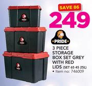 Pride 3 Piece Storage Box Set Grey With Red Lids