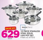Mainstays 12 Piece Stainless Steel Solid Lids Pot Set-Per Set