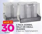 6 Pack Zombie Willy Or Hiball Glasses-Per Pack