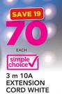 Simple Choice 3m 10A Extension Cord White