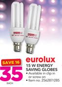 Eurolux 15W Energy Saving Globes-Each