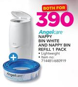Angelcare nappy Bin White & Nappy Bin Refill 1 Pack-Both For