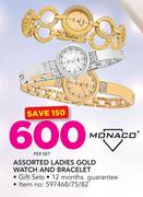 Monaco Assorted Ladies Gold Watch & Bracelet-Per Set