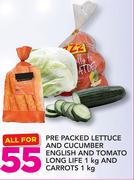 Pre Packed Lettuce & Cucumber English & Tomato Long Life-1Kg & Carrots-1Kg All For