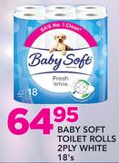 Baby Soft Toilet Rolls 2 Ply White-18's