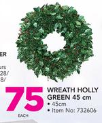Wreath Holly Green 45Cm