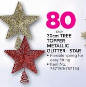 30Cm Tree Topper Metallic Glitter Star-Each