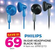 Philips In Ear Headphone Black/Blue-Each