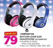 Volkano Rhythm Over Ear Headphone VK-20000-WT-Each