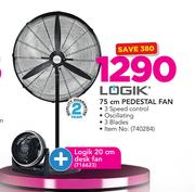 Logik 75cm Pedestal Fan + Free Logik 20cm Desk Fan