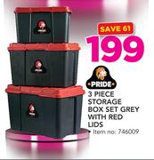 Pride 3 Piece Storage Box Set Grey With Red Lids