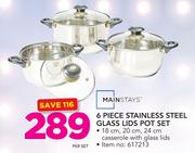 Mainstays 6-Piece Stainless Steel Glass Lids Pot Set-Per Set