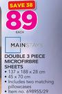 Mainstays Double 3 Piece Microfibre Sheets Including 2 Matching Pillowcases