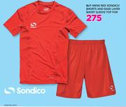 Mens Red Sondico Shorts And Base Layer Short Sleeve Top