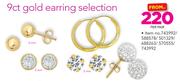 9CT Gold Earring Selection-Per Pair