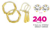 9CT Gold Earring Selection-Per Pair