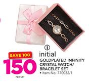 Initial Gold Plated Infinity Crystal Watch/Bracelet Set-Per Set