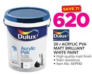 Deluxe Acrylic PVA Matt Brilliant White Paint-20Ltr