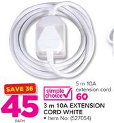 Simple Choice 3m 10A Extension Cord White-Each