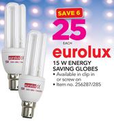 Eurolux 15W Energy Saving Globes-Each