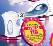 Logik 1.7Ltr Cordless Kettle Or Steam And Dry Iron RSH 441668 01-Each
