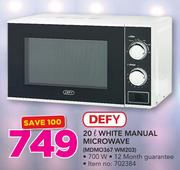 Defy 20Ltr White Manual Microwave MDMO367 WM203