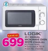 Logik 20Ltr Manual Microwave Oven White P70H20L-SEJ