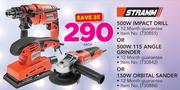 Stramm 500W Impact Drill/500W 115 Angle Grinder Or 150W Orbital Sander-Each