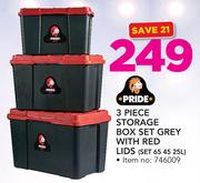 Pride 3 Piece Storage Box Set Grey With Red Lids