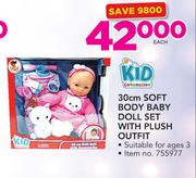 Kid Connection 30cm Soft Body Baby Doll Set With Plush Outfit-Each