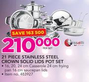Tissolli 21-Piece Stainless Steel Crown Solid Lids Pot Set-Per Set