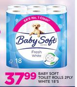Baby Soft Toilet Rolls 2Ply White 18's